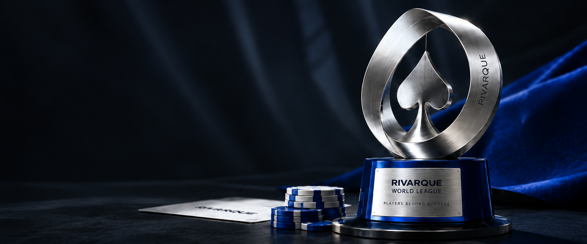 RIVARQUE brand trophy and white-and-blue chips